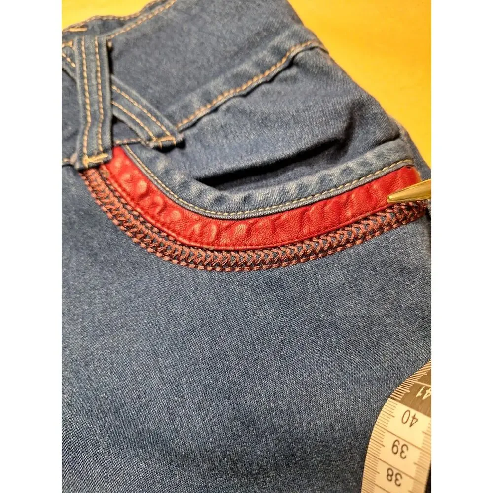 Paparazzi denim Jeans a triple-button high waist and distinctive red Trim